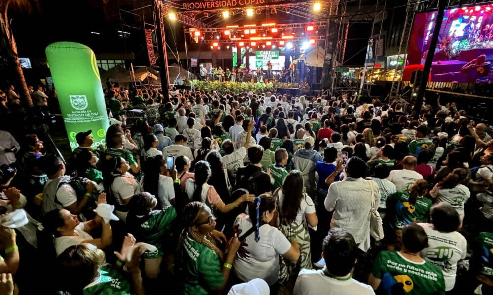 Decenas de personas asisten al cierre de la COP16, el viernes en la noche en Cali (Colombia). EFE/ Mario Baos