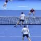 Los tenistas Marcel Granollers, español, y Horacio Zeballos, a su lado de rojo, ante el finlandeses Harri Helioovarao y el británico Henry Patten durante el partido de dobles de las fianles Nitto Atp Finals que se disputan en Turín, Italia. EFE/EPA/Alessandro Di Marco