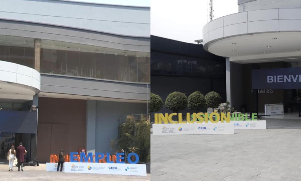 Combo de dos fotografías donde se ve la entrada al Centro de Convenciones Río Mall donde se desarrolló en Encuentro Empresarial de la XXIX Cumbre Iberoamericana de Jefes de Estado y de Gobierno este viernes, en Cuenca (Ecuador). EFE