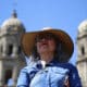 La escritora mexicana Cristina Rivera Garza participa en una marcha del Día Internacional de la Eliminación de la Violencia contra la Mujer, este lunes en Zapopan (México). EFE/ Francisco Guasco