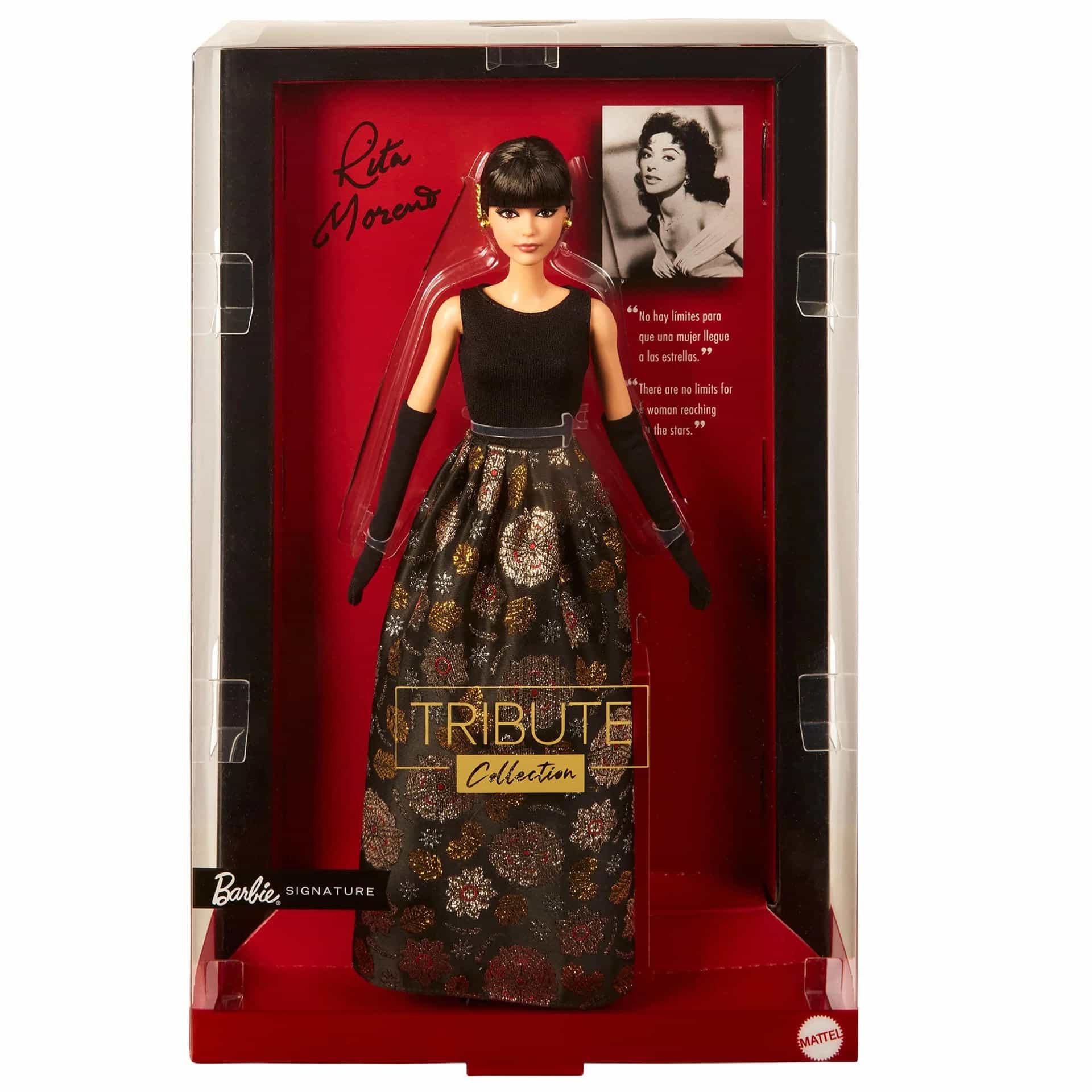 Fotografía sin fecha cedida por Mattel donde se muestra una caja de la edición especial de la serie Barbie Tribute Collection que rinde homenaje a la actriz puertorriqueña Rita Moreno. EFE/Mattel /SOLO USO EDITORIAL /NO VENTAS /SOLO DISPONIBLE PARA ILUSTRAR LA NOTICIA QUE ACOMPAÑA /CRÉDITO OBLIGATORIO