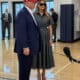 Fotografía tomada de la cuenta @margommartin de la red social X donde se observa al expresidente de EE.UU. y candidato republicano, Donald Trump, junto a su esposa, Melania Trump, luego de depositar su voto, este martes, en el Mandel Recreation Center de Palm Beach, en Florida (Estados Unidos). EFE/ @margommartin