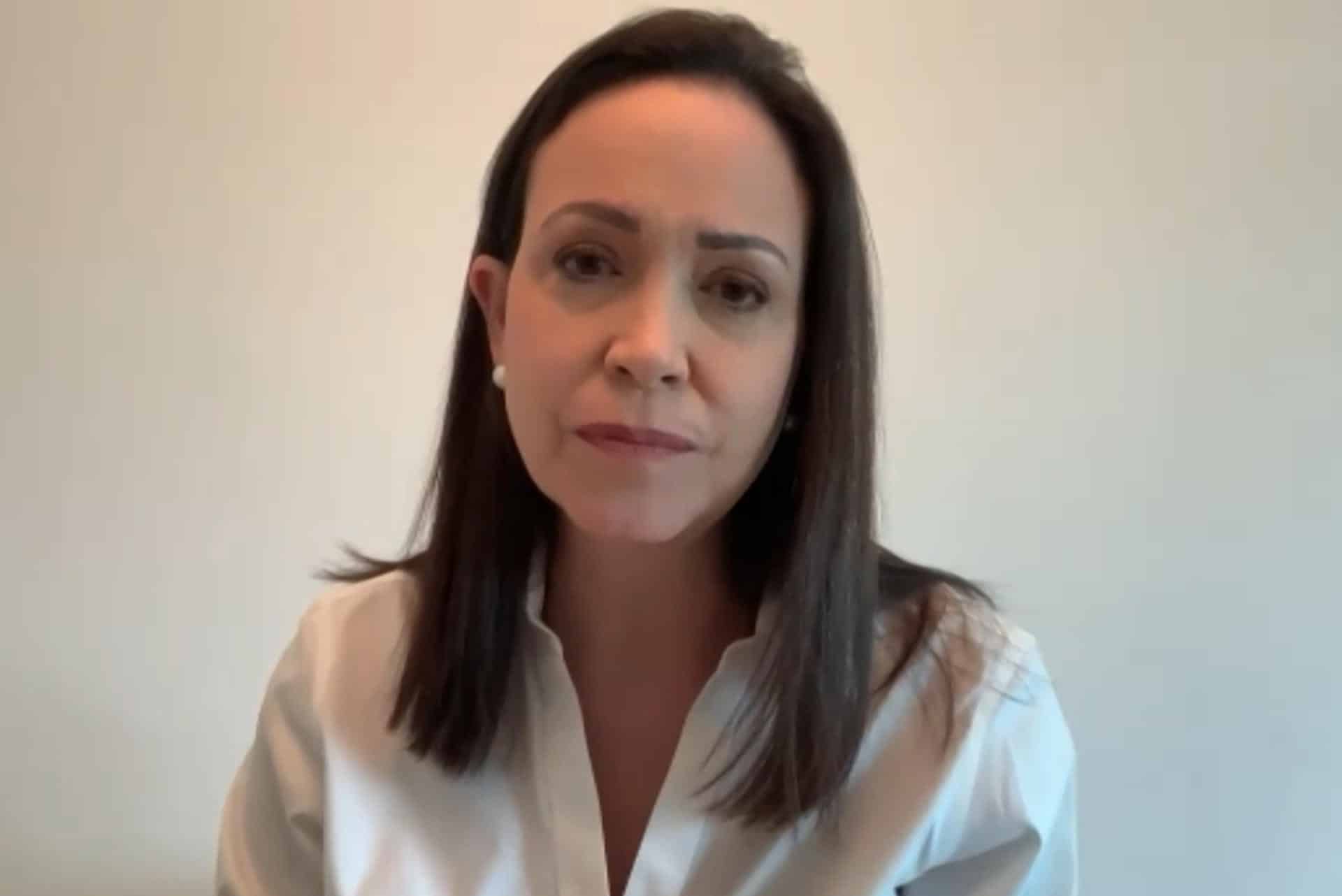 Captura de pantalla donde aparece la líder opositora de Venezuela María Corina Machado durante una entrevista virtual con EFE vía zoom, este jueves en Caracas (Venezuela). EFE/ Agencia EFE