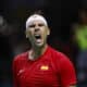 El tenista español Rafa Nadal ante el neerlandés Botic Van de Zandschulp durante el primer partido de los cuartos de final entre los equipos de España y Países Bajos, en el Palacio de los Deportes José María Martín Carpena de Málaga (Andalucía). EFE/ Jorge Zapata