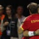 El tenista español Rafa Nadal (d) saluda al capitán del equipo, David Ferrer tras su derrota ante el neerlandés Botic Van de Zandschulp en el primer partido de los cuartos de final entre los equipos de España y Países Bajos, este martes en el Palacio de los Deportes José María Martín Carpena de Málaga (Andalucía). EFE/ Jorge Zapata