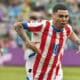 Miguel Almirón de Paraguay celebra un gol en un partido de las eliminatorias sudamericanas para el Mundial de 2026. EFE/ Jorge Abrego