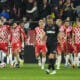 Los jugadores del Girona celebran el gol marcado por su compañero Sergio ante el Leganés, el cuarto del equio, durante el partido de la 12ª jornada de LaLiga que el Girona y el Leganés disputaron en el estadio de Montilivi, en Girona. EFE/Siu Wu