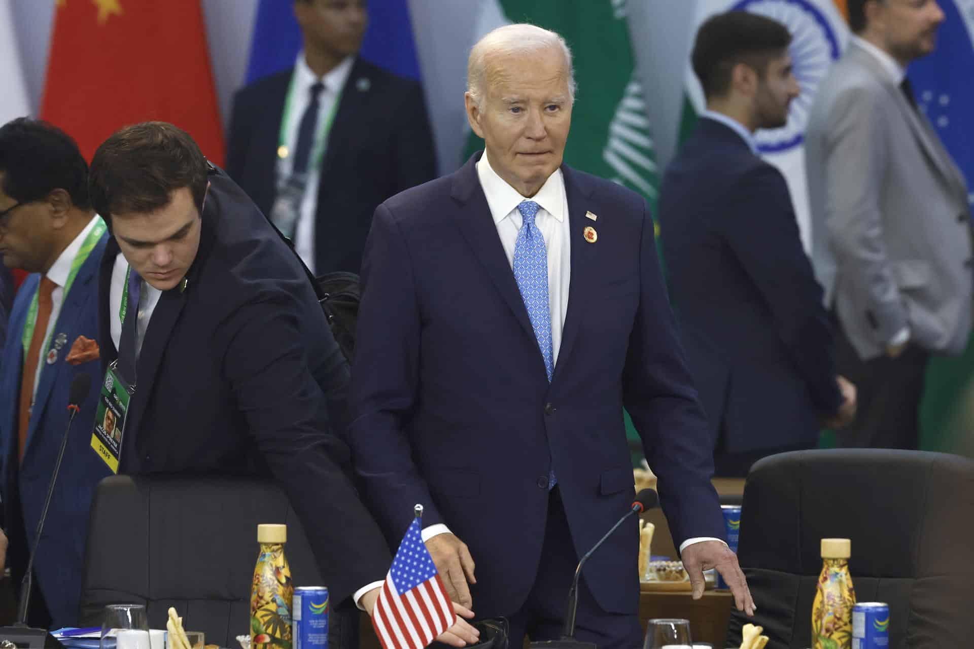 El presidente de Estados Unidos, Joe Biden, participa durante la apertura de la Cumbre de jefes de Estado del G20 que comenzó este lunes en Río de Janeiro (Brasil). EFE/ Antonio Lacerda