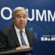 El secretario general de las Naciones Unidas (ONU), António Guterres, habla durante una conferencia de prensa en el centro de prensa del G20, este domingo en Río de Janeiro (Brasil). EFE/Andre Borges