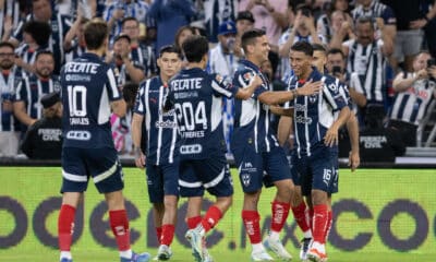 Jugadores de Rayados celebran un gol en el estadio BBVA de Monterrey (México). EFE/ Miguel Sierra