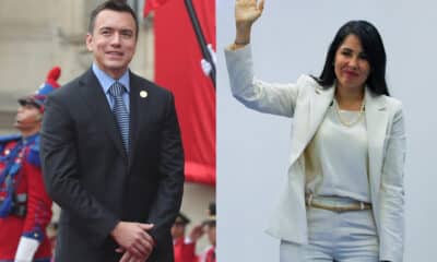 Combo de fotografías de archivo donde aparece el presidente de Ecuador, Daniel Noboa y la candidata presidencial, Luisa González. EFE/ José Jácome / Paolo Aguilar