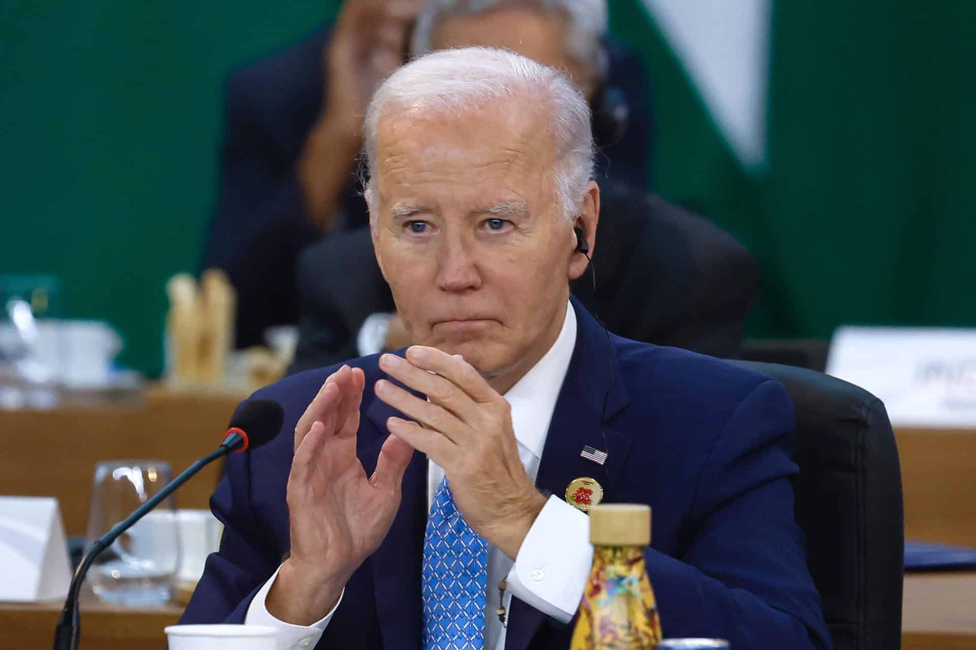 El presidente de Estados Unidos, Joe Biden, participa durante la apertura de la Cumbre de jefes de Estado del G20 que comenzó este lunes en Río de Janeiro (Brasil). EFE/ Antonio Lacerda