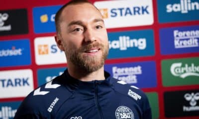 El internacional danés Christian Eriksen durante la rueda de prensa previa al partido de la Liga de las Naciones contra España. EFE/EPA/IDA MARIE ODGAARD DINAMARCA FUERA