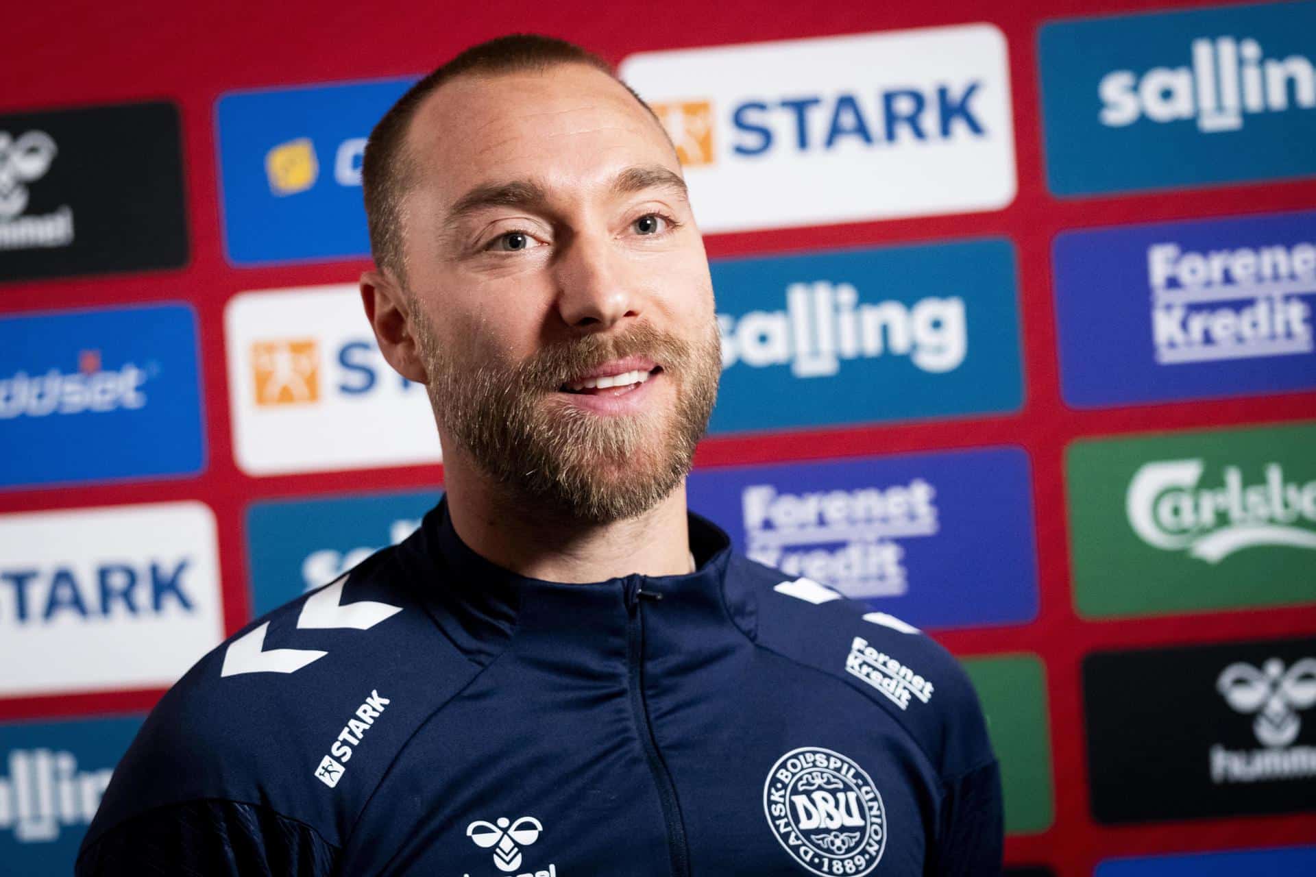 El internacional danés Christian Eriksen durante la rueda de prensa previa al partido de la Liga de las Naciones contra España. EFE/EPA/IDA MARIE ODGAARD DINAMARCA FUERA