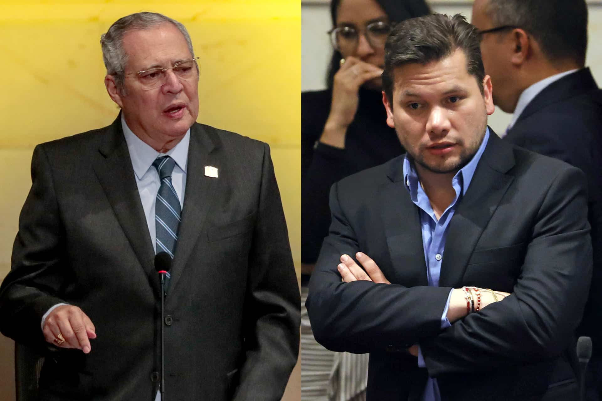 Combo de fotografías donde aparece el expresidente del Senado, Iván Name (i), y el expresidente de la Cámara de Representantes, Andrés Calle. La Corte Suprema de Justicia colombiana abrió este martes una investigación contra los expresidentes del Senado Iván Name y de la Cámara de Representantes Andrés Calle por su presunta vinculación en hechos de corrupción en una unidad estatal, que salpica a varios miembros del Gobierno y del Congreso. EFE/ Carlos Ortega / Mauricio Dueñas Castañeda