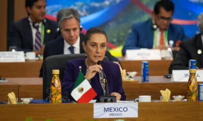 Fotografía cedida este lunes por la presidencia de México, de la presidenta de México, Claudia Sheinbaum, durante su intervención en la cumbre del G20, celebrada en Brasil. EFE/Presidencia de México/SOLO USO EDITORIAL NO VENTAS/SOLO DISPONIBLE PARA ILUSTAR LA NOTICIA QUE ACOMPAÑA(CRÉDITO OBLIGATORIO)