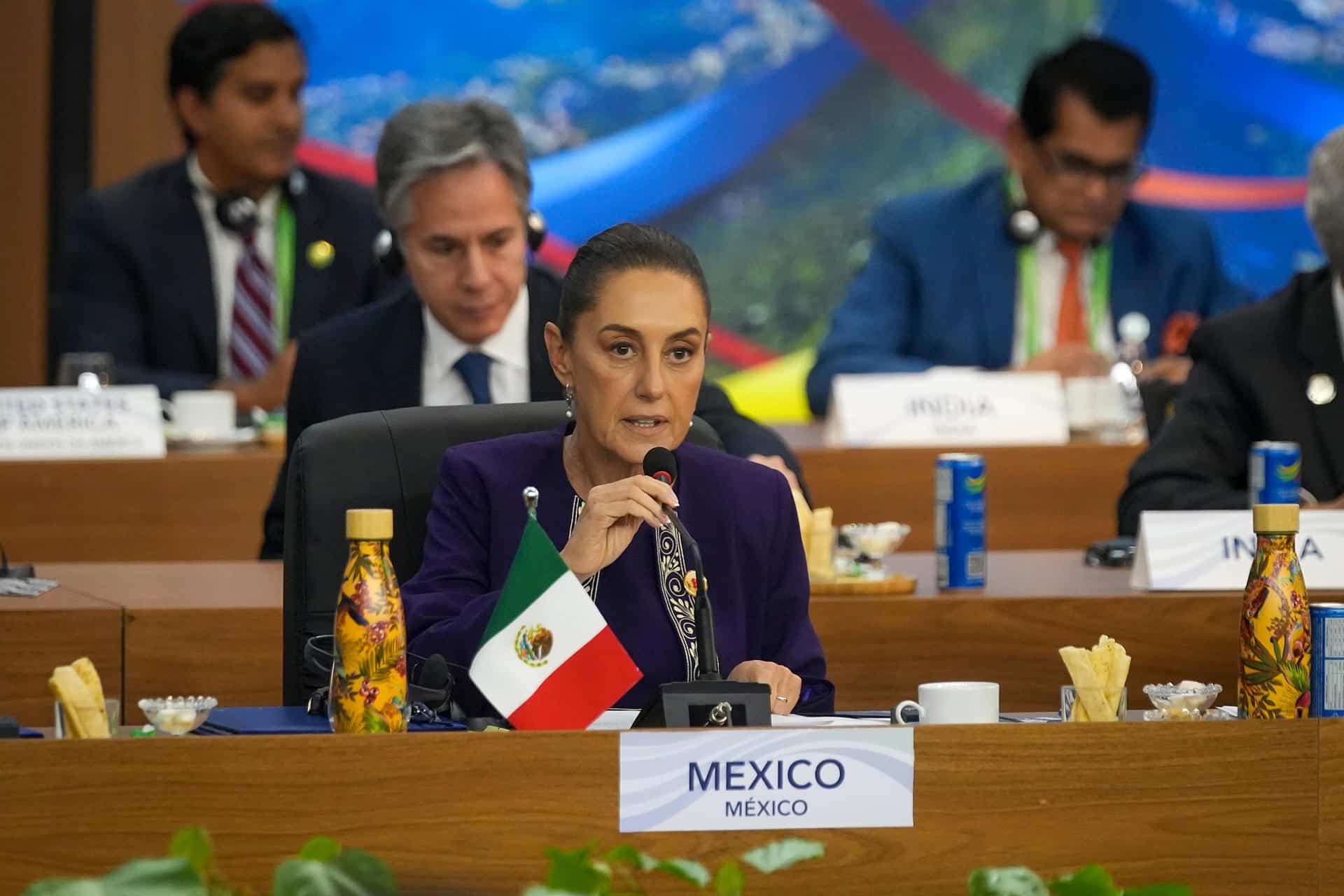 Fotografía cedida este lunes por la presidencia de México, de la presidenta de México, Claudia Sheinbaum, durante su intervención en la cumbre del G20, celebrada en Brasil. EFE/Presidencia de México/SOLO USO EDITORIAL NO VENTAS/SOLO DISPONIBLE PARA ILUSTAR LA NOTICIA QUE ACOMPAÑA(CRÉDITO OBLIGATORIO)