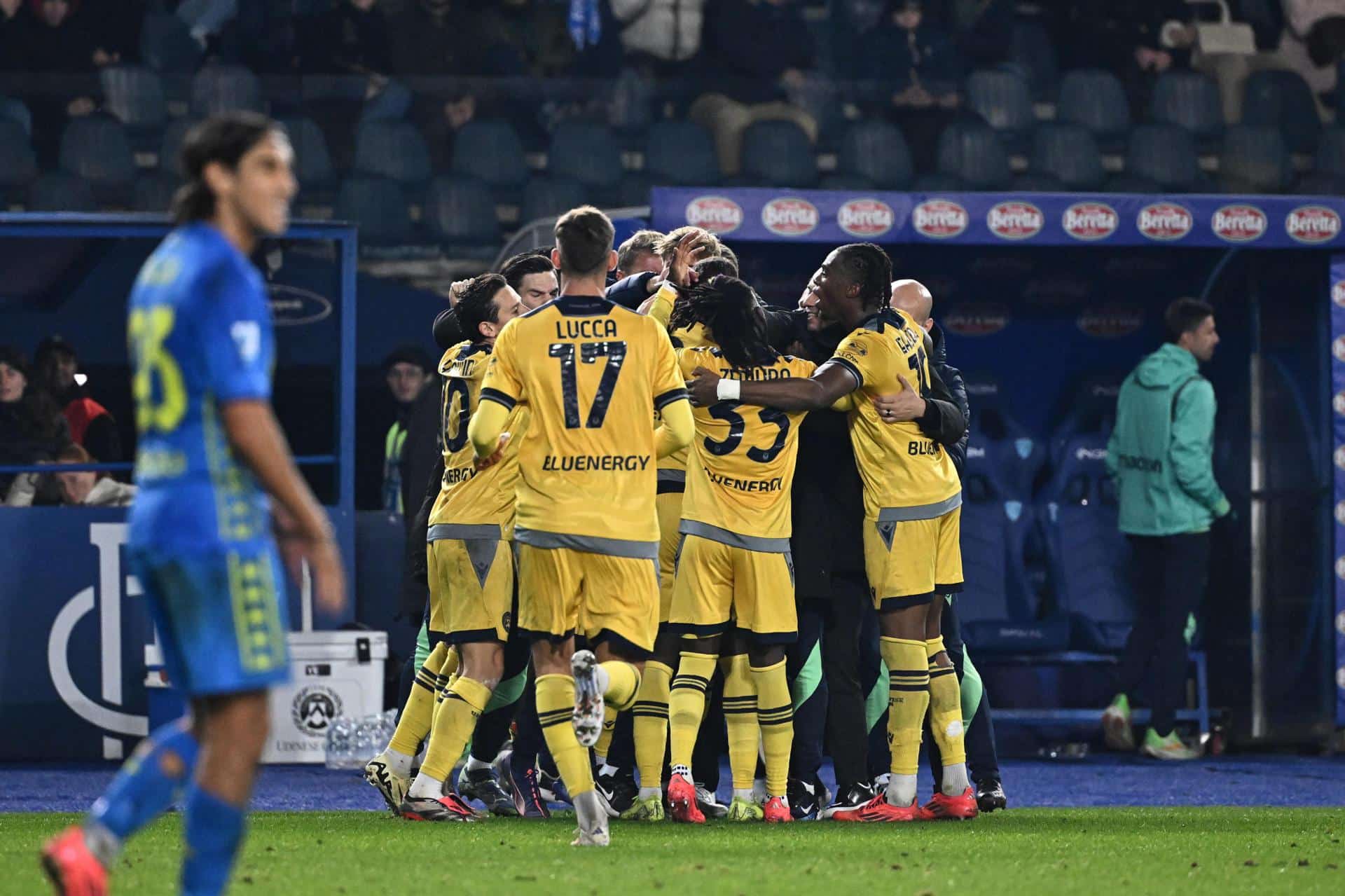 El jugador de Udinese celebra el 1-1 durante el partido de la Serie A que han jugado Empoli y Udinese Calcio en el Carlo Castellani Stadium en Empoli, Italia. EFE/EPA/CLAUDIO GIOVANNINI