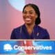 La nueva líder del Partido Conservador británico, Kemi Badenoch, pronuncia un discurso tras ser elegida en Londres. EFE/EPA/ANDY RAIN