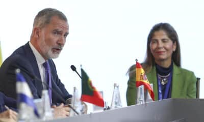 El rey Felipe VI habla en la sesión plenaria de la XXIX Cumbre Iberoamericana este viernes, en el museo Pumapungo en Cuenca (Ecuador). EFE/ José Jácome