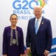 Fotografía cedida por la Presidencia de México de la mandataria mexicana, Claudia Sheinbaum, junto al presidente de Estados Unidos, Joe Bide, este lunes durante la cumbre del G20, en Río de Janeiro (Brasil). EFE/ Presidencia de México