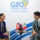 Fotografía cedida este lunes por la presidencia de México de la presidenta de México, Claudia Sheinbaum (i), junto al primer ministro de Canadá, Justin Trudeau (d), durante una reunión privada en el marco de la cumbre del G20, celebrada en Brasil. EFE/Presidencia de México