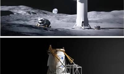 Composición de dos fotografías cedidas donde se muestran las primeras representaciones conceptuales de las variantes de carga de los sistemas de aterrizaje lunar tripulado de SpaceX (arriba), y de Blue Origin. EFE/ SpaceX/Blue Origin /SOLO USO EDITORIAL /NO VENTAS /SOLO DISPONIBLE PARA ILUSTRAR LA NOTICIA QUE ACOMPAÑA /CRÉDITO OBLIGATORIO