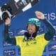 El español Lucas Eguibar, campeón mundial y ganador de la Copa del Mundo de boardercross de snowboard, en una imagen de archivo en el podio la estación española de Sierra Nevada (Granada). EFE/Pepe Torres