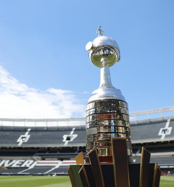 Fotografía del trofeo de la Copa Libertadores este viernes en el estadio Más Monumental en Buenos Aires (Argentina). EFE/ Antonio Lacerda