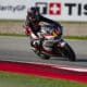 El piloto español de Moto3 Aaron Canet, durante la tercera sesión de entrenamientos libres para el Gran Premio de Barcelona Solidaridad de Moto3 disputada en el circuito Barcelona-Cataluña de Montmeló.  EFE/ Siu Wu