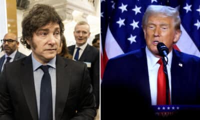 Combo de fotografías de archivo del presidente de Argentina, Javier Milei (i), y el presidente electo de los Estados Unidos, Donald Trump. EFE/ Archivo