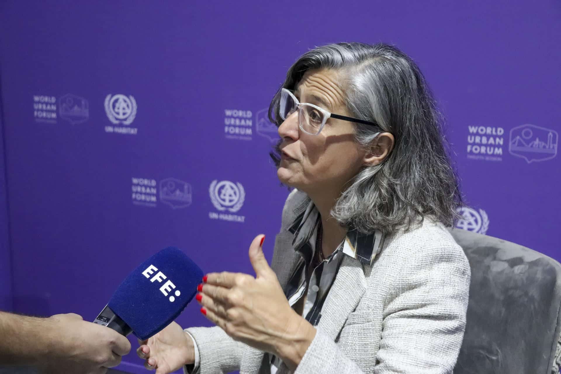 La directora Ejecutiva de ONU-Hábitat, Anacláudia Rossbach, durante una entrevista con la Agencia EFE. EFE/ Raúl Martín Lorenzo