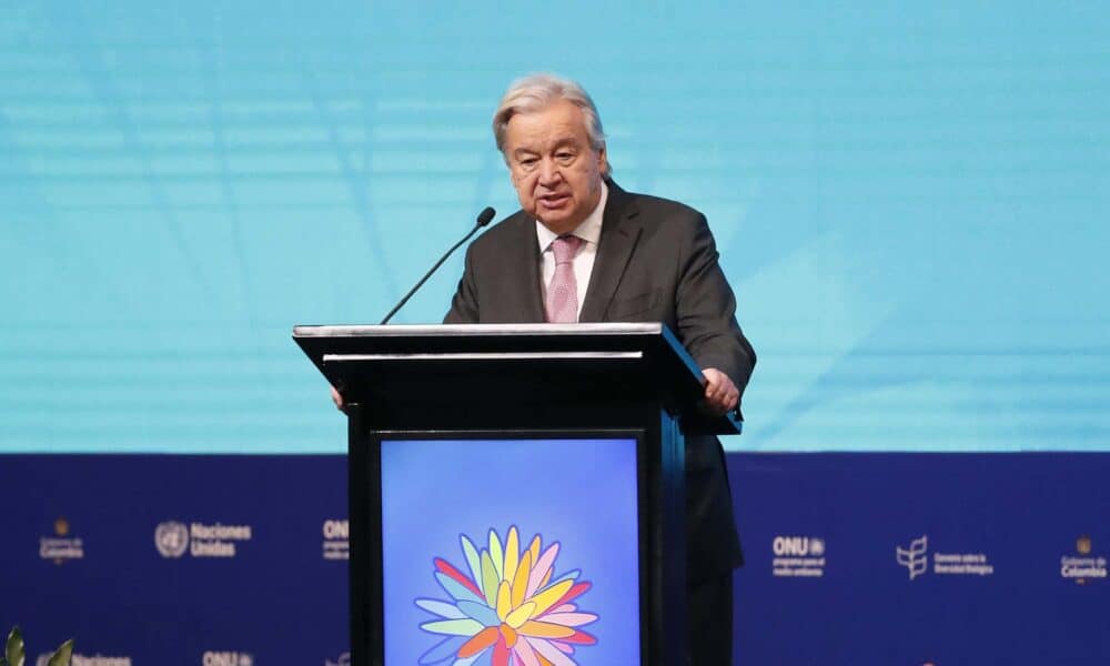 Fotografía de archivo en donde se ve al secretario general de Naciones Unidas, António Guterres, en Cali (Colombia). EFE/ Ernesto Guzmán Jr.