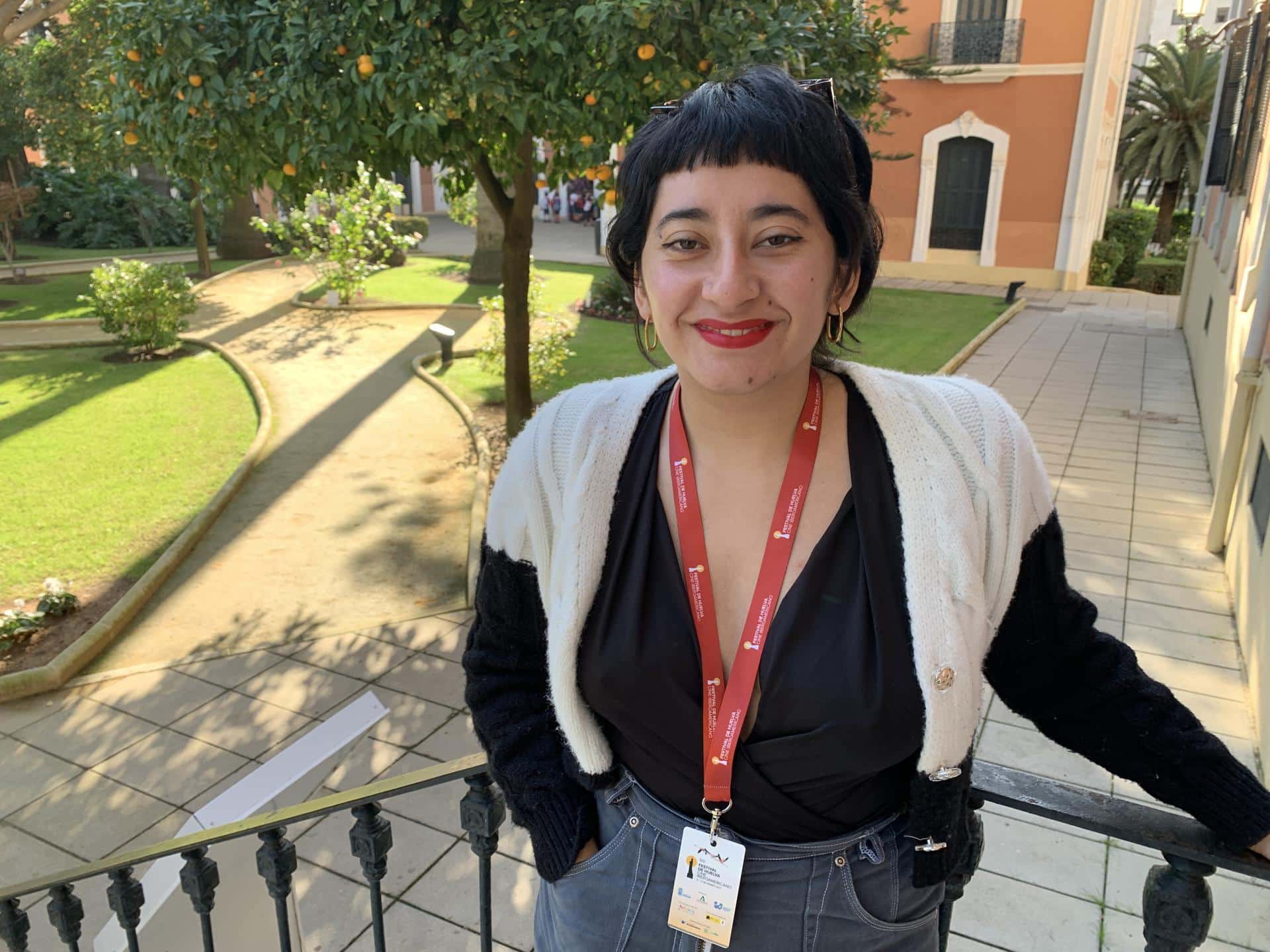 La cineasta chilena Natalia Mejías, durante una entrevista con EFE en el Festival de Cine Iberoamericano de la ciudad española de Huelva. EFE/Fermín Cabanillas