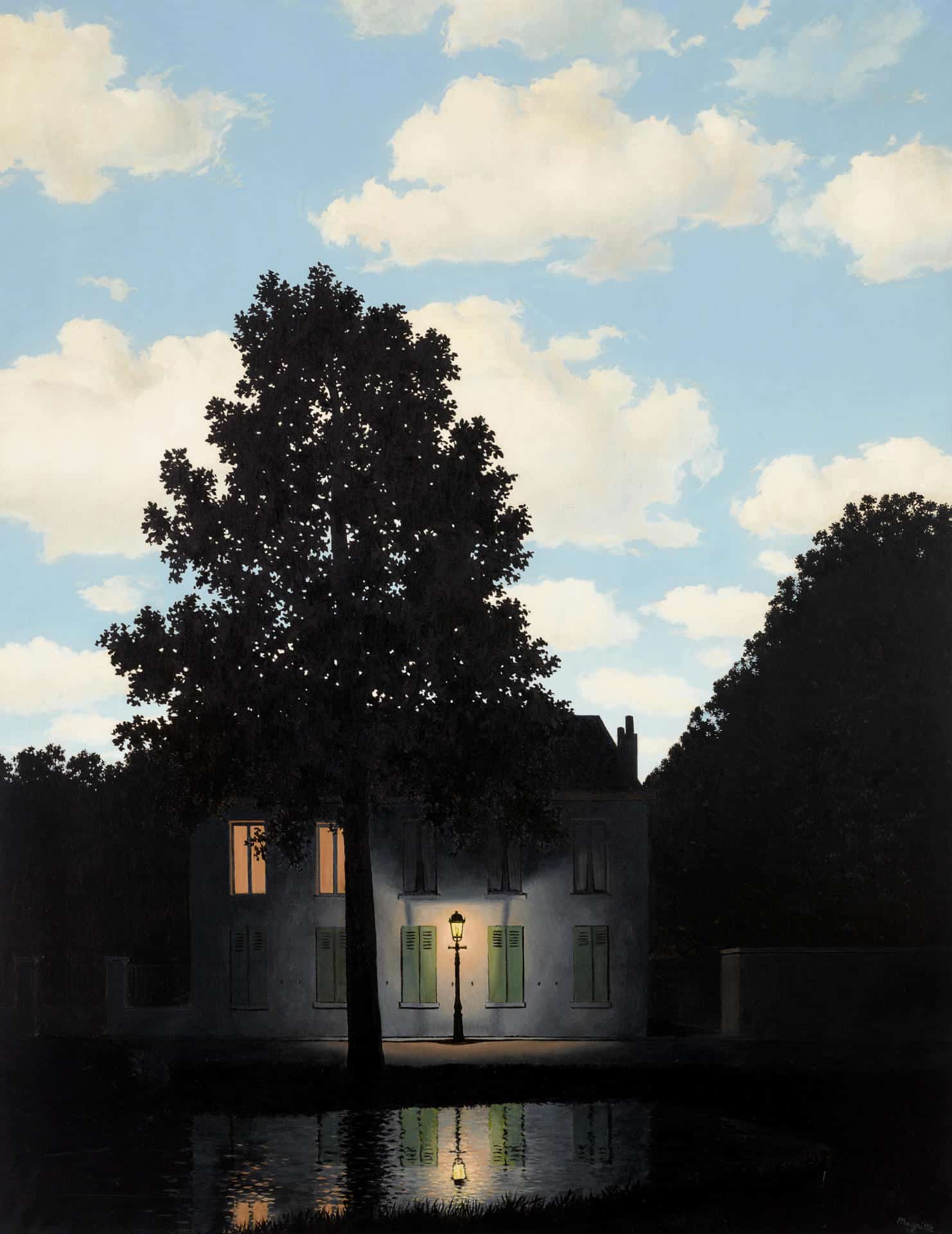 Fotografía cedida por Christie's donde se muestra una obra del pintor belga René Magritte de su serie 'El imperio de la luz', una de las 19 piezas de la colección de la empresaria de interiores Mica Ertegun, enfocada en obras del siglo XX, que se subastó este martes en Nueva York (Estados Unidos). EFE/ Christie's