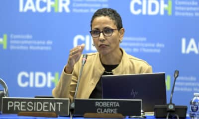 La presidenta de la Comisión Interamericana de Derechos Humanos (CIDH), Roberta Clark, habla durante una reunión este martes en Washington (EE.UU.). EFE/Lenin Nolly