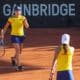 Fotografía cedida por la Federación Colombiana de Tenis de María Camila Osorio (i) y Emiliana Arango durante un juego de la Copa Billie Jean King. EFE/Federación Colombiana De Tenis