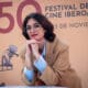 La actriz y directora de cine Paz Vega, que en la noche de este viernes recibe el Premio Luz de la 50 edición del Festival de Cine Iberoamericano de Huelva, posa para EFE en la sede onubense de la muestra, ubicada en la Casa Colón. EFE/ Julián Pérez