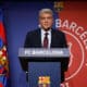 El presidente del FC Barcelona, Joan Laporta durante el discurso previo a la comida de Navidad del equipo para los medios de comunicación en Barcelona, el 17 de diciembre. EFE/ Alberto Estevez