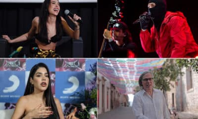 Combo de fotografías de archivo donde se muestra a los cantantes mexicanos Danna Paola (i-arriba), Peso Pluma (d-arriba), Kenia Os (i-abajo) y al cineasta Rodrigo Prieto (d-abajo), en diferentes eventos en México. EFE/ Sáshenka Gutiérrez/ Miguel Sierra/Isaac Esquivel/Iván Villanueva