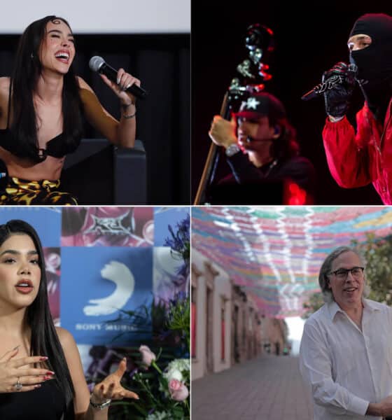 Combo de fotografías de archivo donde se muestra a los cantantes mexicanos Danna Paola (i-arriba), Peso Pluma (d-arriba), Kenia Os (i-abajo) y al cineasta Rodrigo Prieto (d-abajo), en diferentes eventos en México. EFE/ Sáshenka Gutiérrez/ Miguel Sierra/Isaac Esquivel/Iván Villanueva