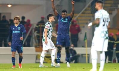 El delantero español del FC Porto Samu celebra un gol al Moreirense en el Comendador Joaquim de Almeida Freitas Stadium en Moreira de Conegos, Guimaraes, Portugal. EFE/EPA/HUGO DELGADO