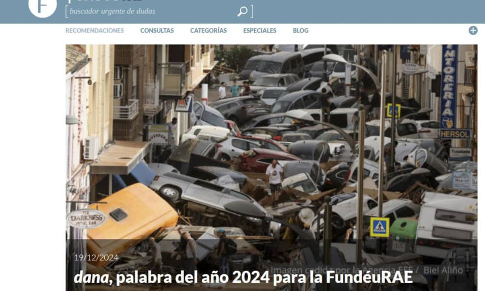 'Dana', elegida palabra del año 2024 por la FundéuRAE tras el fuerte temporal que causó al menos 231 muertos a finales de octubre en España y pérdidas materiales multimillonarias, como más de cien mil automóviles estropeados. EFE/FundéuRAE  *****SOLO USO EDITORIAL/SOLO DISPONIBLE PARA ILUSTRAR LA NOTICIA QUE ACOMPAÑA (CRÉDITO OBLIGATORIO) *****