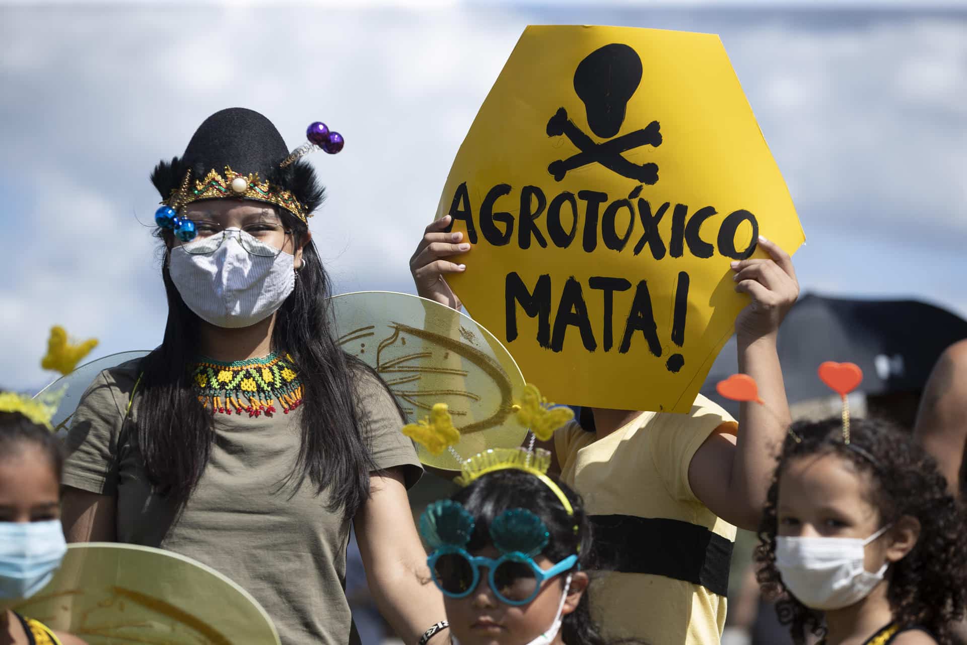 Fotografía de archivo en donde se ven activistas que protestan para exigir que se termine con la "destrucción de la Amazonía y de Brasil". EFE/ Joédson Alves