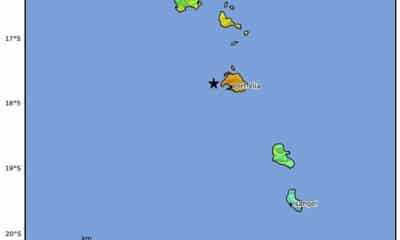 Port Vila (Vanuatu), 17/12/2024.- A handout shakemap made available by the United States Geological Survey (USGS) shows the location of a 7.3-magnitude earthquake hitting west of Port Vila, Vanuatu, 17 December 2024. The epicenter of the earthquake was recorded 30 kilometres west from Port Vila at a depth of 57.1 kilometres, the USGS said. (Terremoto/sismo, Estados Unidos) EFE/EPA/USGS HANDOUT HANDOUT EDITORIAL USE ONLY/NO SALES