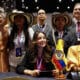 La embajadora de Colombia ante la Unesco, Laura Guillém (c), participa en el acto de declaratoria como patrimonio cultural inmaterial de la humanidad de los Cuadros vivos de Galeras, Sucre, este miércoles, durante la decimonovena reunión del Comité Intergubernamental para la Salvaguardia del Patrimonio Cultural Inmaterial en Luque (Paraguay). EFE/ Juan Pablo Pino