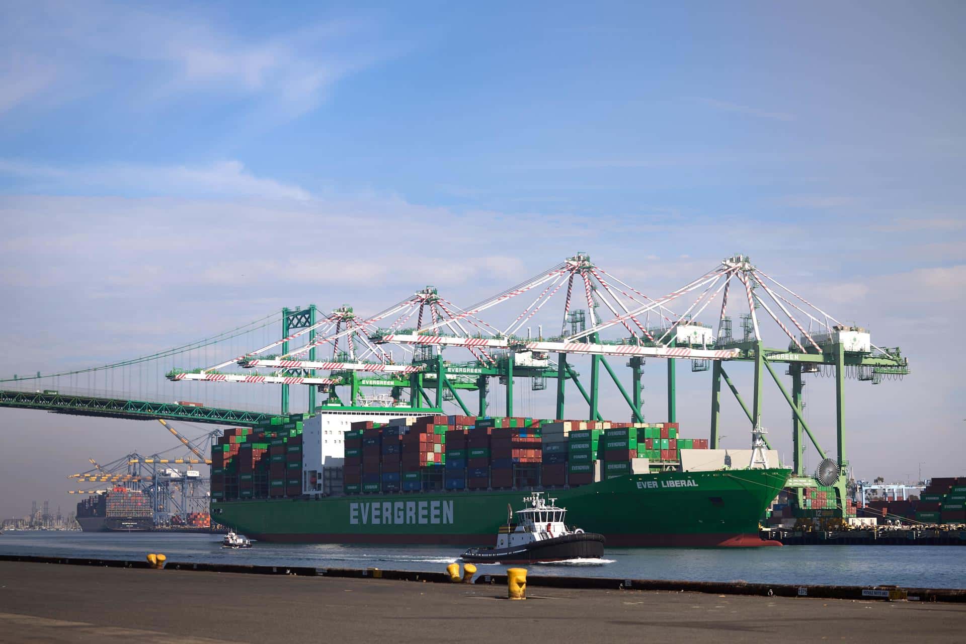 Fotografía del 3 de diciembre de 2024 de grúas descargando contenedores en el puerto de Los Ángeles, California (EE.UU.). EFE/EPA/Allison Dinner