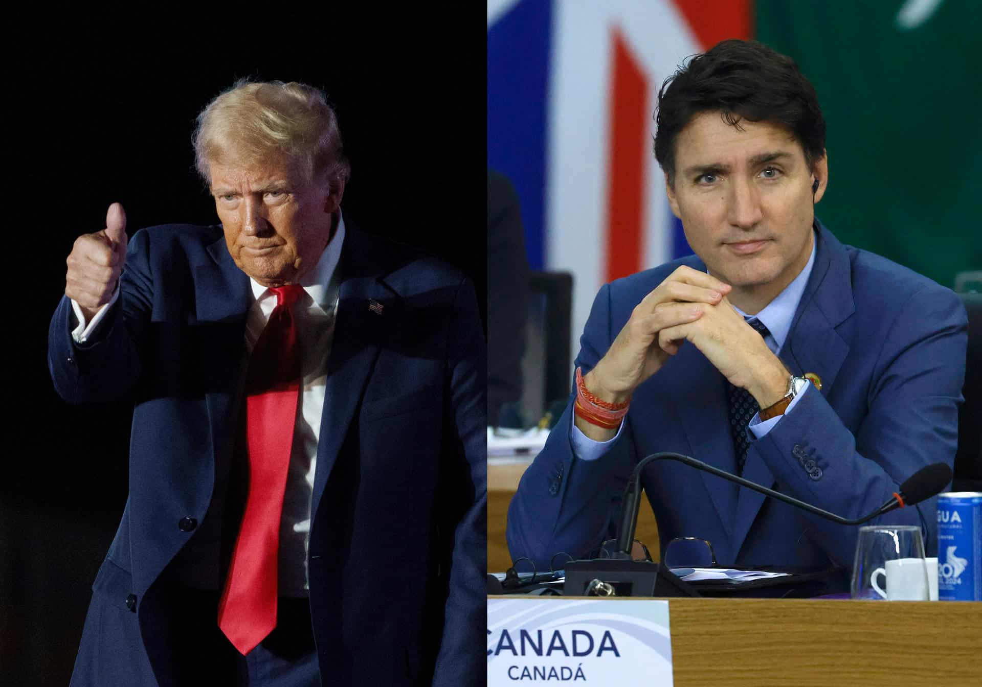 Combo de fotografías de archivo del presidente electo de Estados Unidos, Donald Trump (i), durante un acto de campaña y el primer ministro canadiense, Justin Trudeau. EFE/ Will Oliver / Sebastiao Moreira