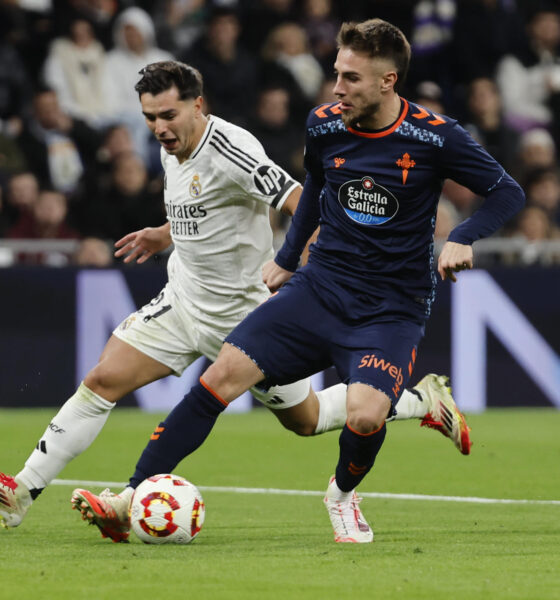 Óscar Mingueza, en el partido de este jueves ante el Real Madrid. EFE/Sergio Pérez