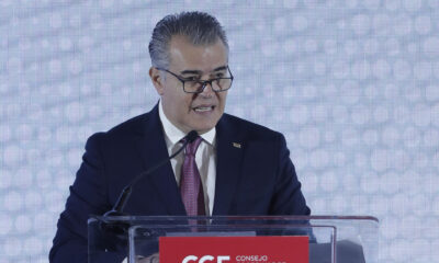 Fotografía del 19 de junio de 2024 del presidente del Consejo Coordinador Empresarial, Francisco Cervantes, durante una reunión con empresarios en Ciudad de México (México). EFE/ Isaac Esquivel